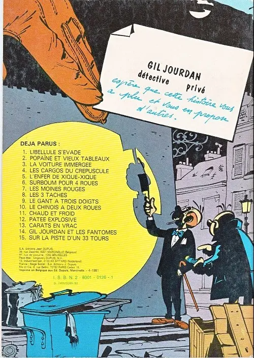 Verso de l'album Gil Jourdan Tome 11