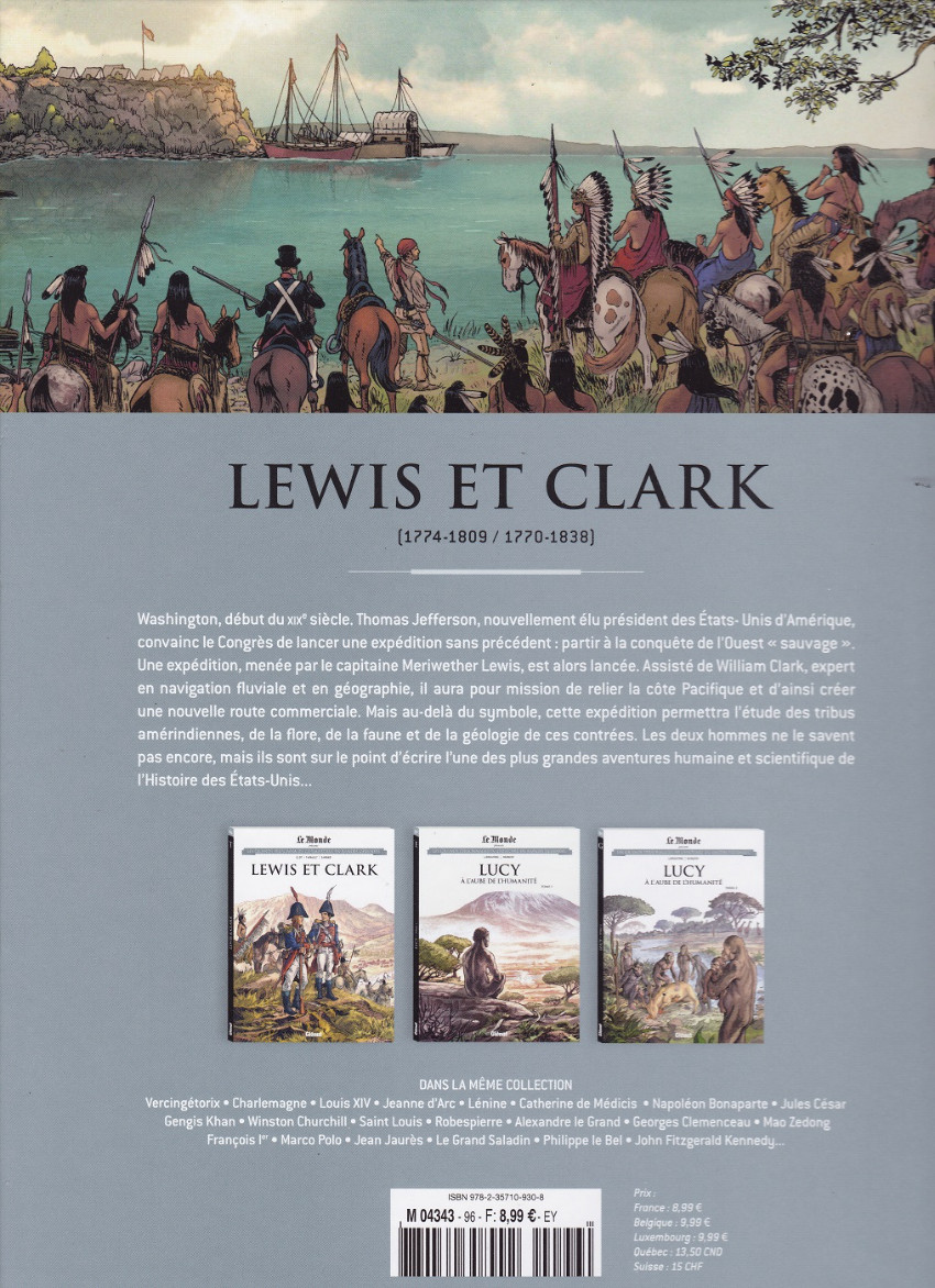Verso de l'album Les grands personnages de l'Histoire en bandes dessinées Tome 96 Lewis et Clark