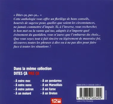 Verso de l'album Dites ça, pas ça ! À un Parisien pour éviter tout malentendu !