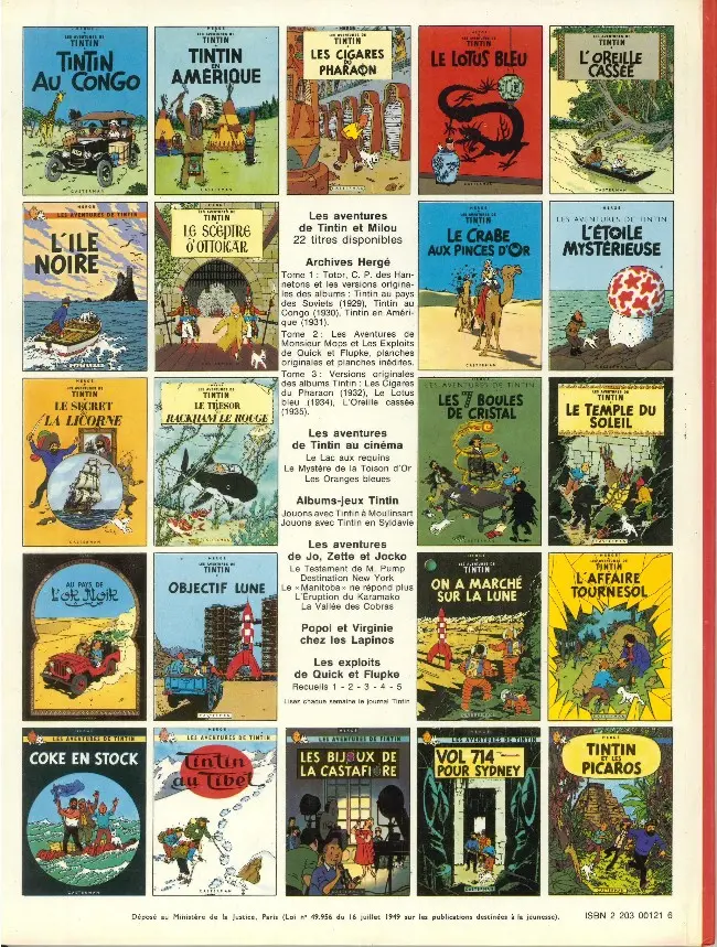 Verso de l'album Tintin Tome 22 Vol 714 pour Sydney