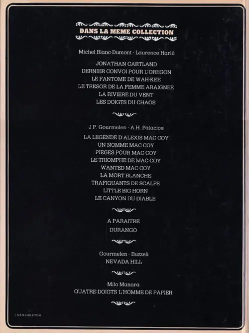 Verso de l'album Jonathan Cartland Tome 6 Les doigts du chaos