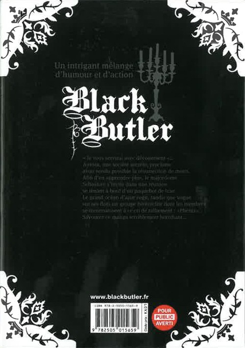 Verso de l'album Black Butler 11 Black Gourmet