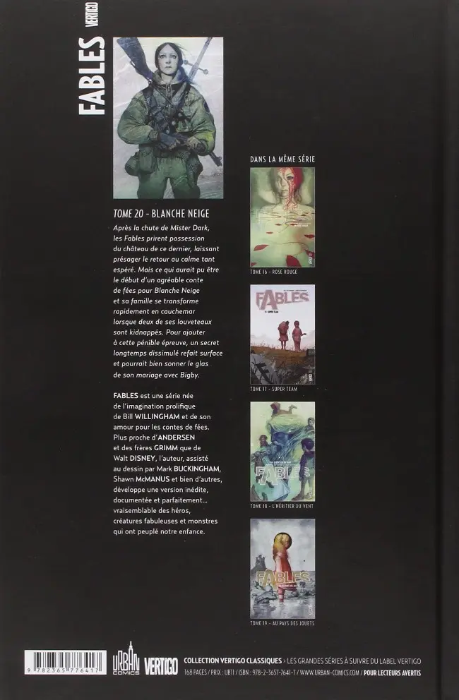 Verso de l'album Fables Tome 20 Blanche Neige