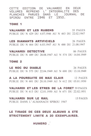 Verso de l'album Valhardi Rétrospective Jean Valhardi