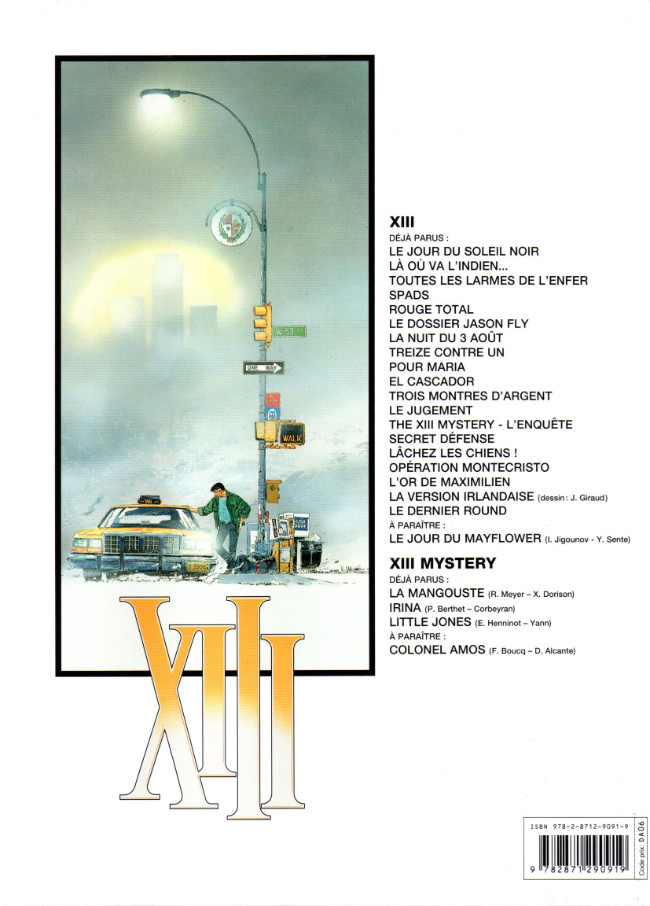 Verso de l'album XIII Tome 13 The XIII mystery - L'enquête