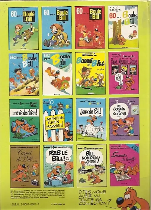 Verso de l'album Boule & Bill Tome 15 Bill, nom d'un chien !