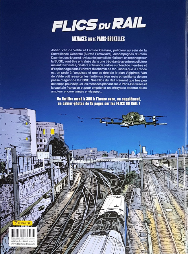 Verso de l'album Flics du rail Tome 1 Menaces sur le Paris-Bruxelles