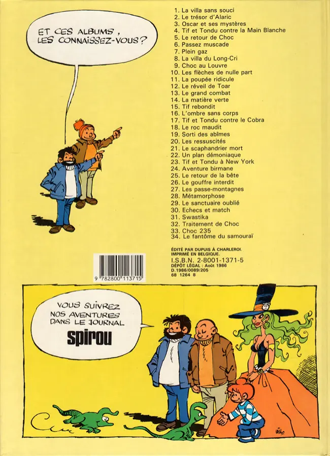 Verso de l'album Tif et Tondu Tome 29 Le sanctuaire oublié