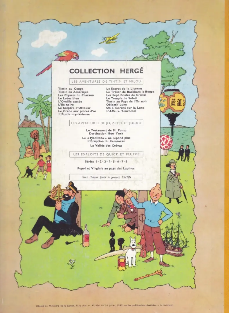 Verso de l'album Tintin Tome 13 Les 7 boules de cristal
