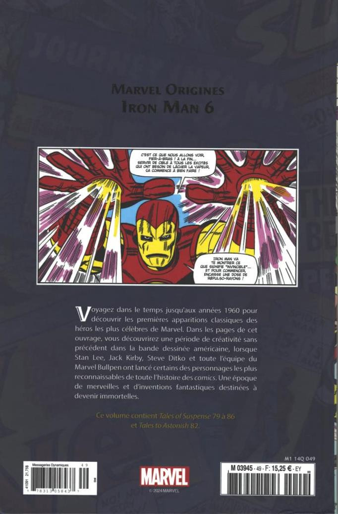 Verso de l'album Marvel Origines N° 49 Iron Man 6 (1966)