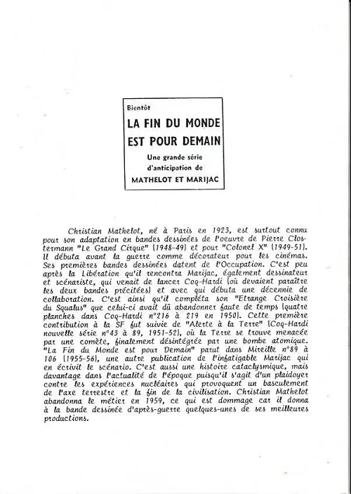 Verso de l'album La Fin du monde est pour demain