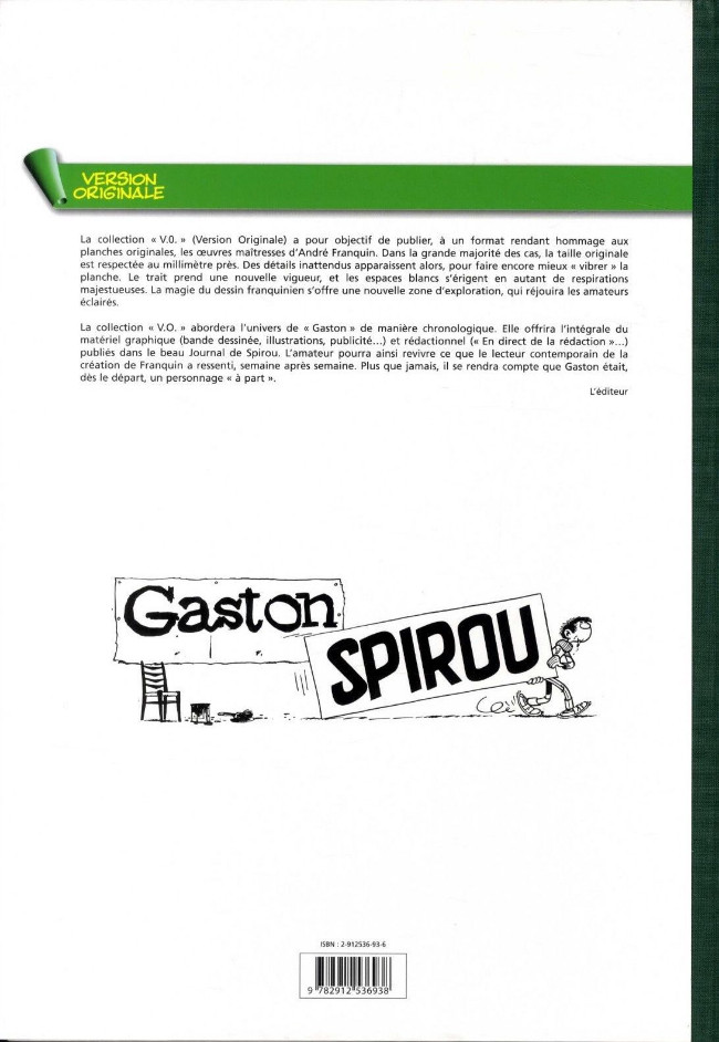 Verso de l'album Gaston L'intégrale (Version Originale) Tome 1 Gaston 1957-1958