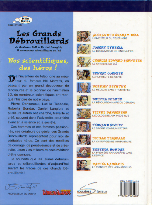 Verso de l'album Les Grands Débrouillards Tome 2 de Graham Bell à Daniel Langlois