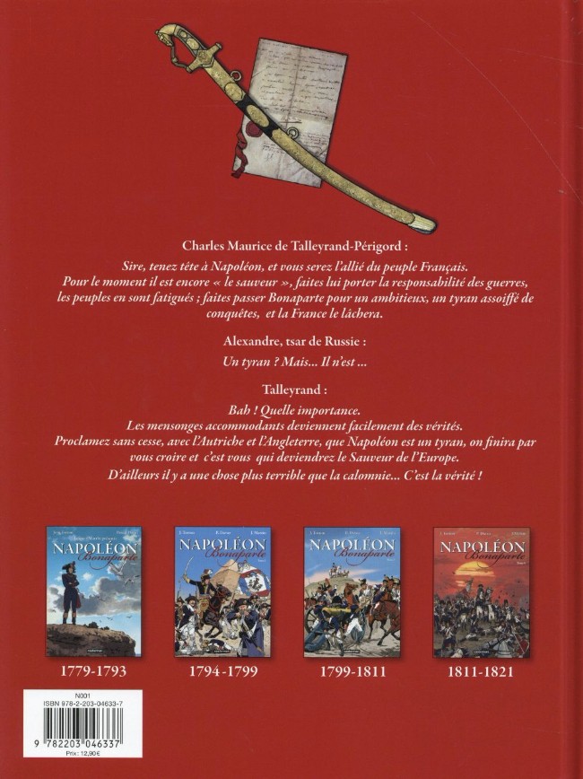 Verso de l'album Jacques Martin présente Napoléon Bonaparte Tome 4