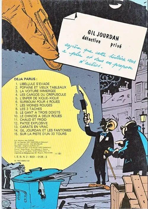 Verso de l'album Gil Jourdan Tome 10 Le chinois à 2 roues