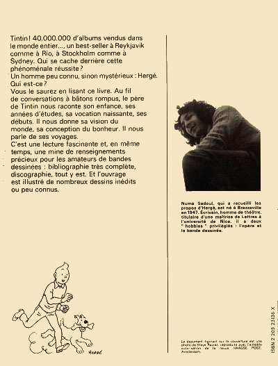 Verso de l'album Tintin et moi - entretiens avec Hergé