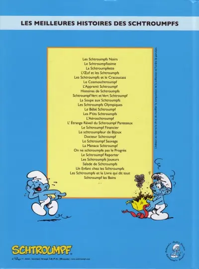 Verso de l'album Les Schtroumpfs Tome 2 Le Schtroumpfissime (et quelques schtroumpferies)