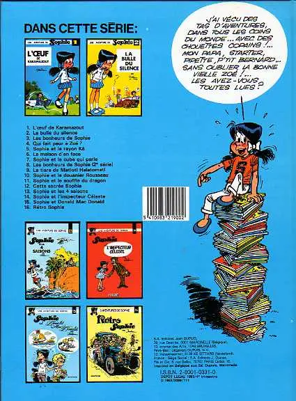 Verso de l'album Sophie Tome 9 La tiare de Matlotl Halatomatl