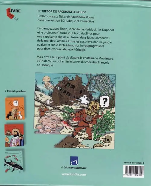 Verso de l'album Tintin Tintin & le Trésor de Rackham le Rouge