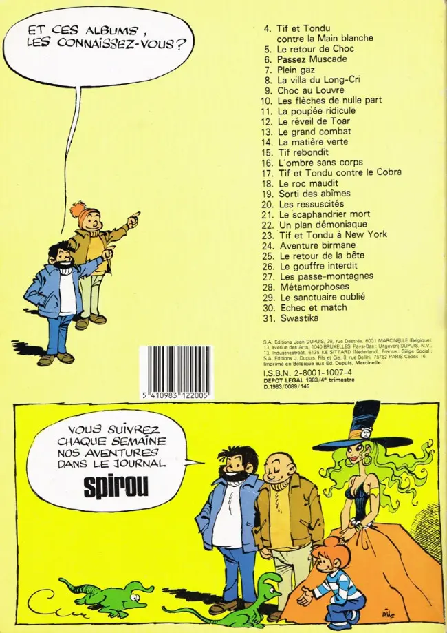 Verso de l'album Tif et Tondu Tome 31 Swastika
