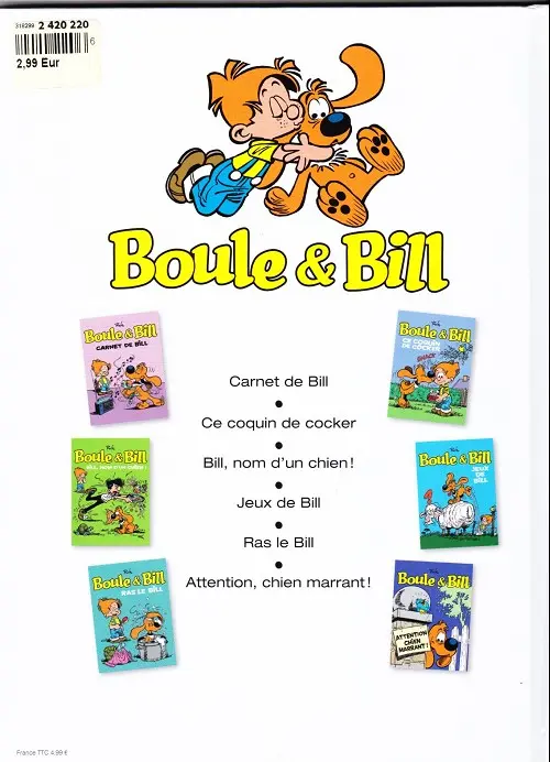 Verso de l'album Boule & Bill Tome 3 Bill, nom d'un chien !