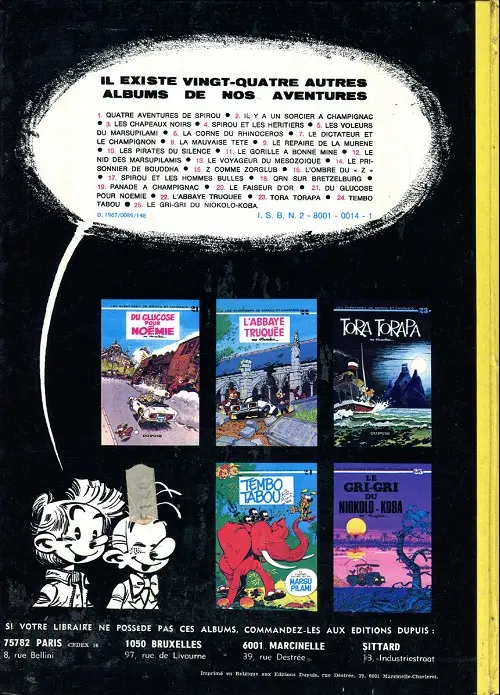 Verso de l'album Spirou et Fantasio Tome 12 Le nid des Marsupilamis
