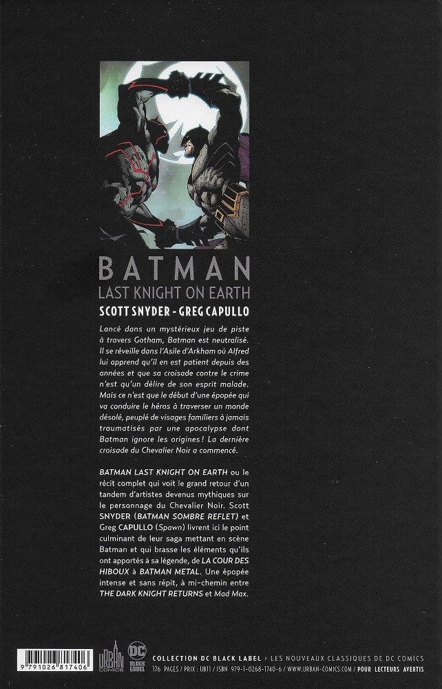 Verso de l'album Batman : Last Knight on Earth