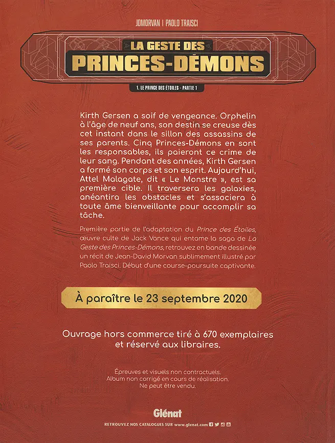 Verso de l'album La geste des Princes-Démons 1 Le Prince des étoiles