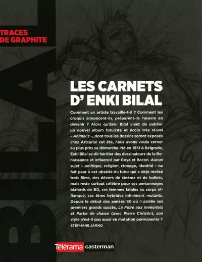 Verso de l'album Graphite in progress Les carnets d'Enki Bilal - Traces de graphite