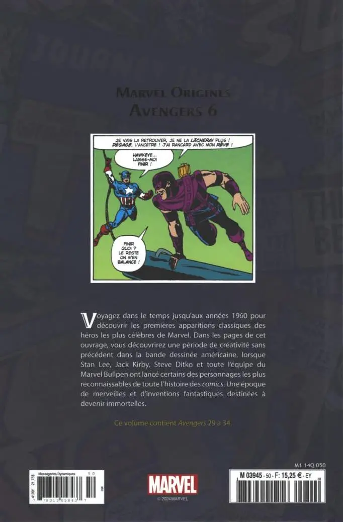 Verso de l'album Marvel Origines N° 50 Avengers 6 -1966)