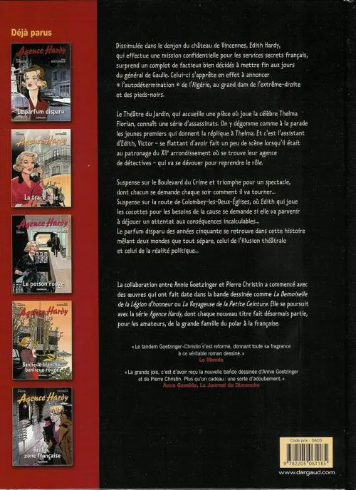 Verso de l'album Agence Hardy Tome 6 Boulevard des crimes