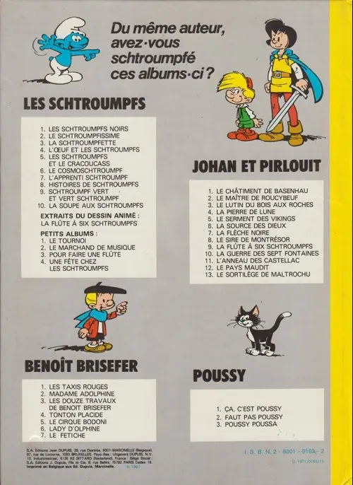 Verso de l'album Johan et Pirlouit Tome 9 La flûte à six schtroumpfs