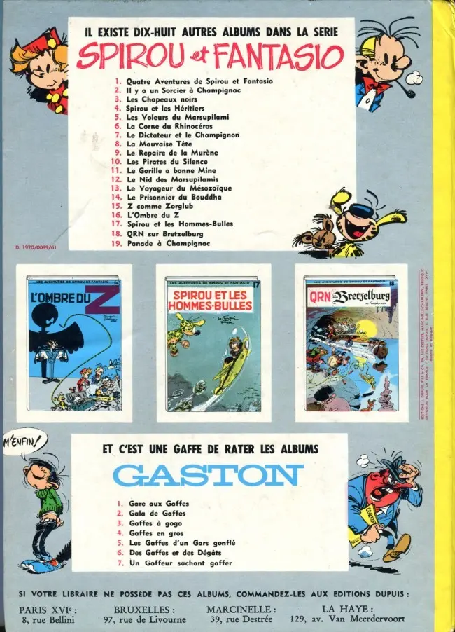 Verso de l'album Spirou et Fantasio Tome 9 Le repaire de la murène