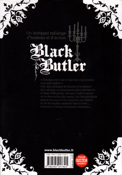 Verso de l'album Black Butler 13 Black Spy