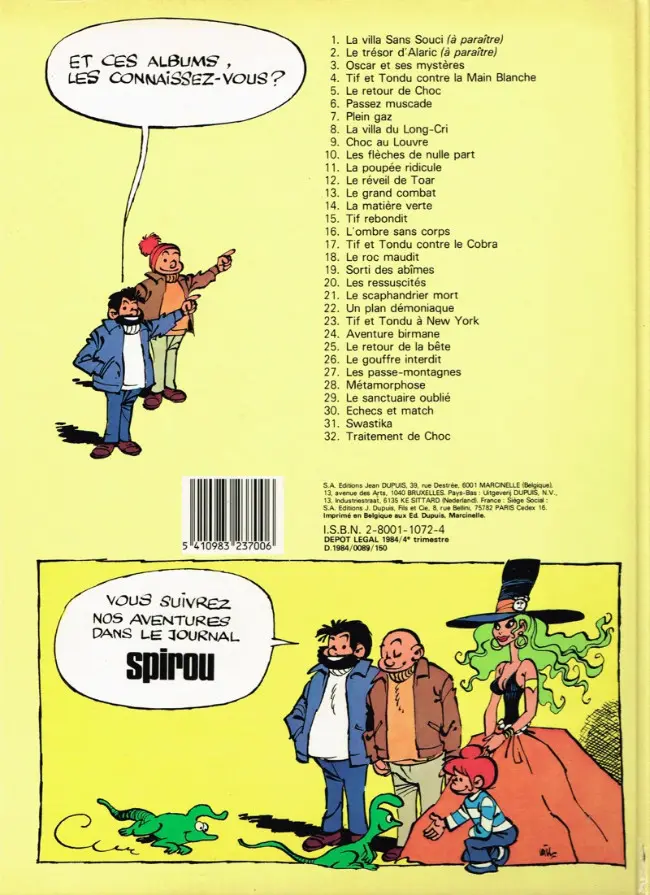 Verso de l'album Tif et Tondu Tome 32 Traitement de Choc
