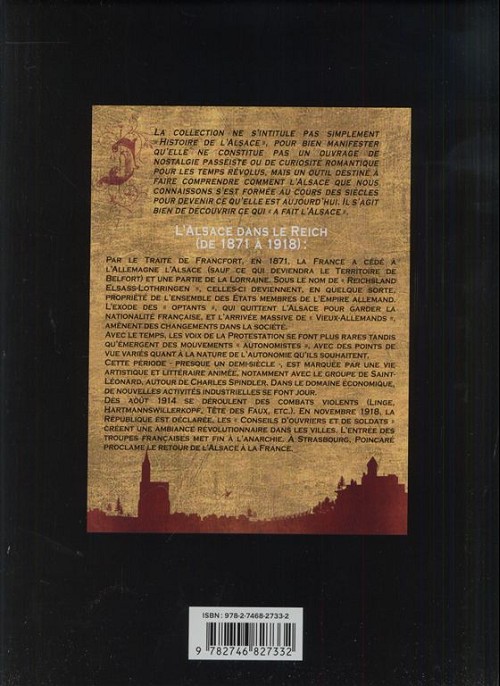 Verso de l'album L'Alsace Tome 11 L'Alsace dans le Reich (de 1871 à 1918)