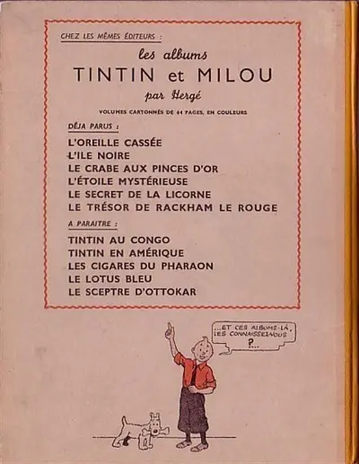 Verso de l'album Tintin Tome 12 Le trésor de Rackham le Rouge