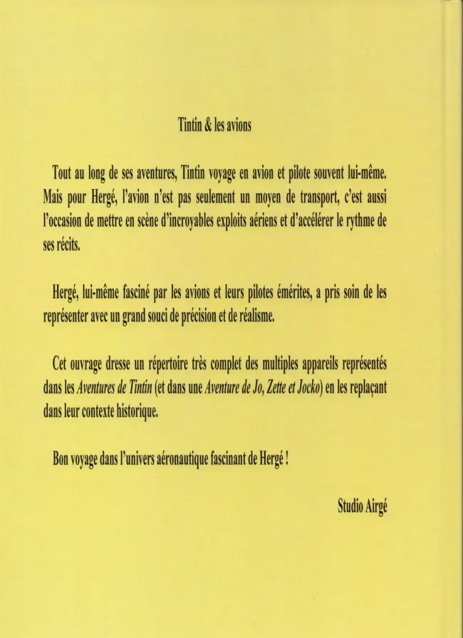 Verso de l'album Tintin Tintin & les avions