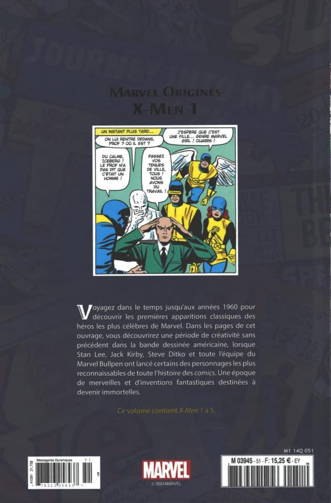 Verso de l'album Marvel Origines N° 51 X-Men 1 (1963)