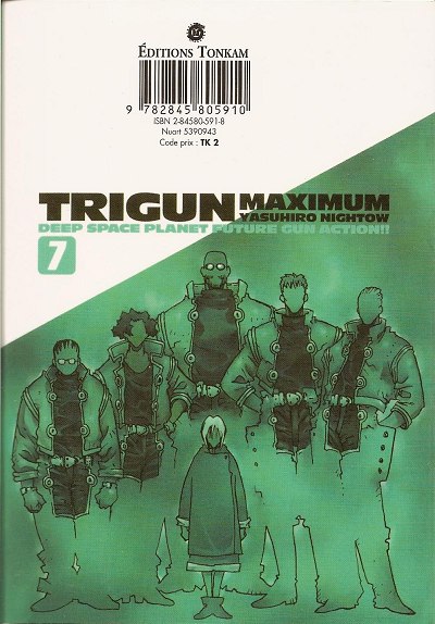 Verso de l'album Trigun maximum 7 Happy Days