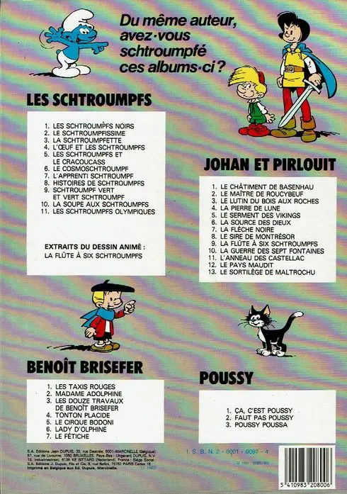 Verso de l'album Johan et Pirlouit Tome 3 Le lutin du bois aux roches