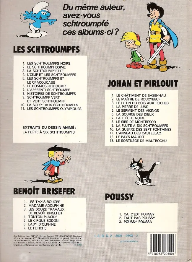 Verso de l'album Johan et Pirlouit Tome 9 La flûte à six schtroumpfs