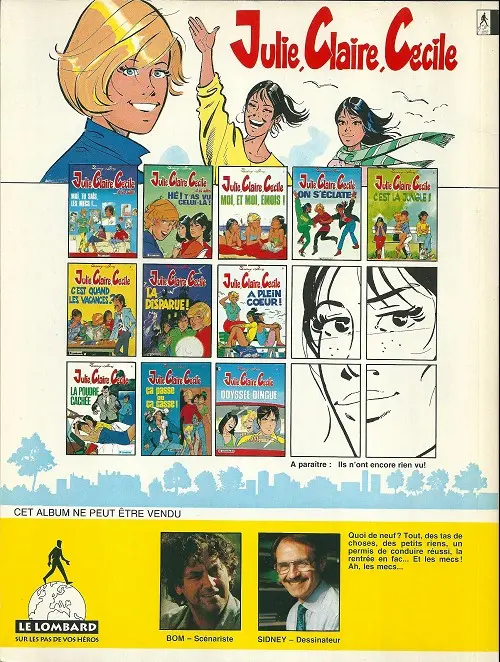 Verso de l'album Julie, Claire, Cécile Tome 1 Moi, tu sais, les mecs !...