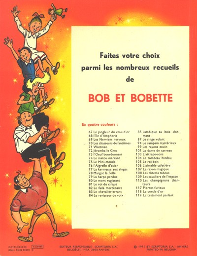 Verso de l'album Bob et Bobette Tome 118 Le cercle d'or