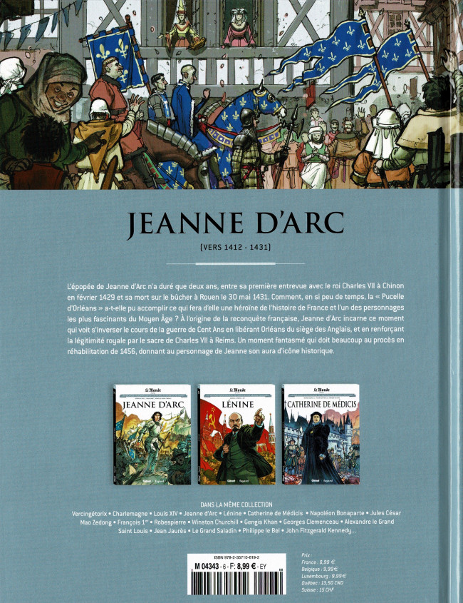 Verso de l'album Les grands personnages de l'Histoire en bandes dessinées Tome 6 Jeanne d'Arc