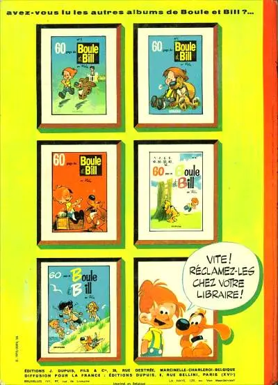 Verso de l'album Boule & Bill Tome 6 60 gags de Boule et Bill