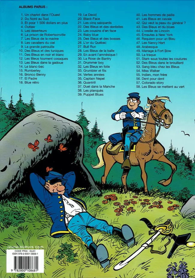 Verso de l'album Les Tuniques Bleues Tome 11 Des Bleus en noir et blanc