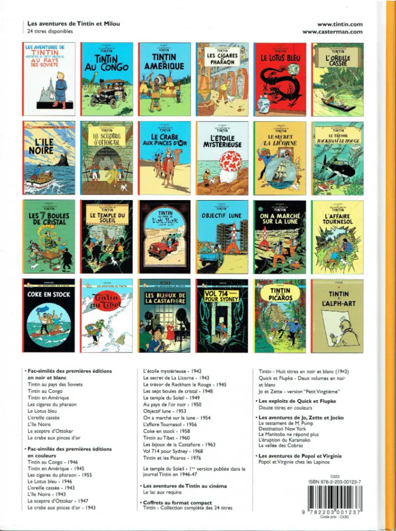 Verso de l'album Tintin Tome 23 Tintin et les Picaros