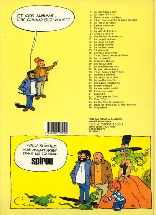 Verso de l'album Tif et Tondu Tome 34 Le fantôme du samouraï