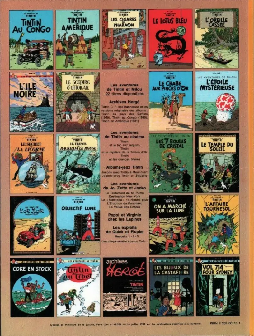 Verso de l'album Tintin Tome 16 Objectif Lune